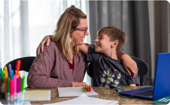 Mother and son hugging