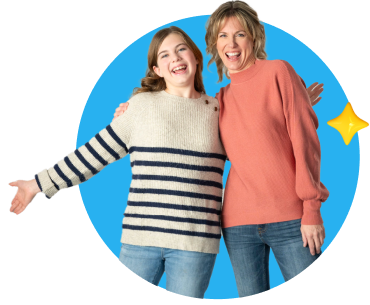 mom and girl smiling