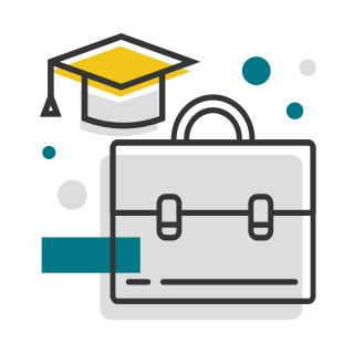 Illustration of a briefcase with a graduation hat