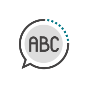 Illustrative icon of a bubble speech with the letter abc inside