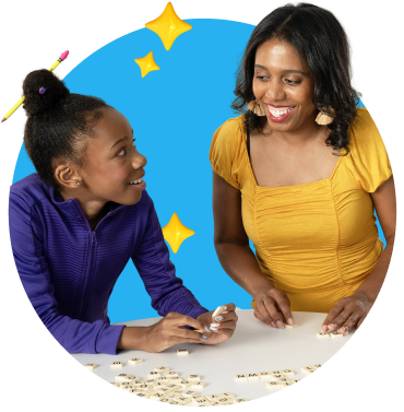 mom and girl smiling