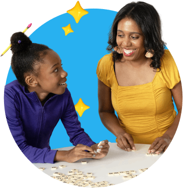 mom and girl smiling