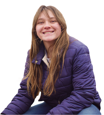 Ava, student, wearing a purple jacket